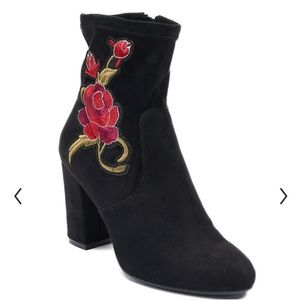 Candie's Chunky Heel Sock Booties with Side Zip and Embroidery
